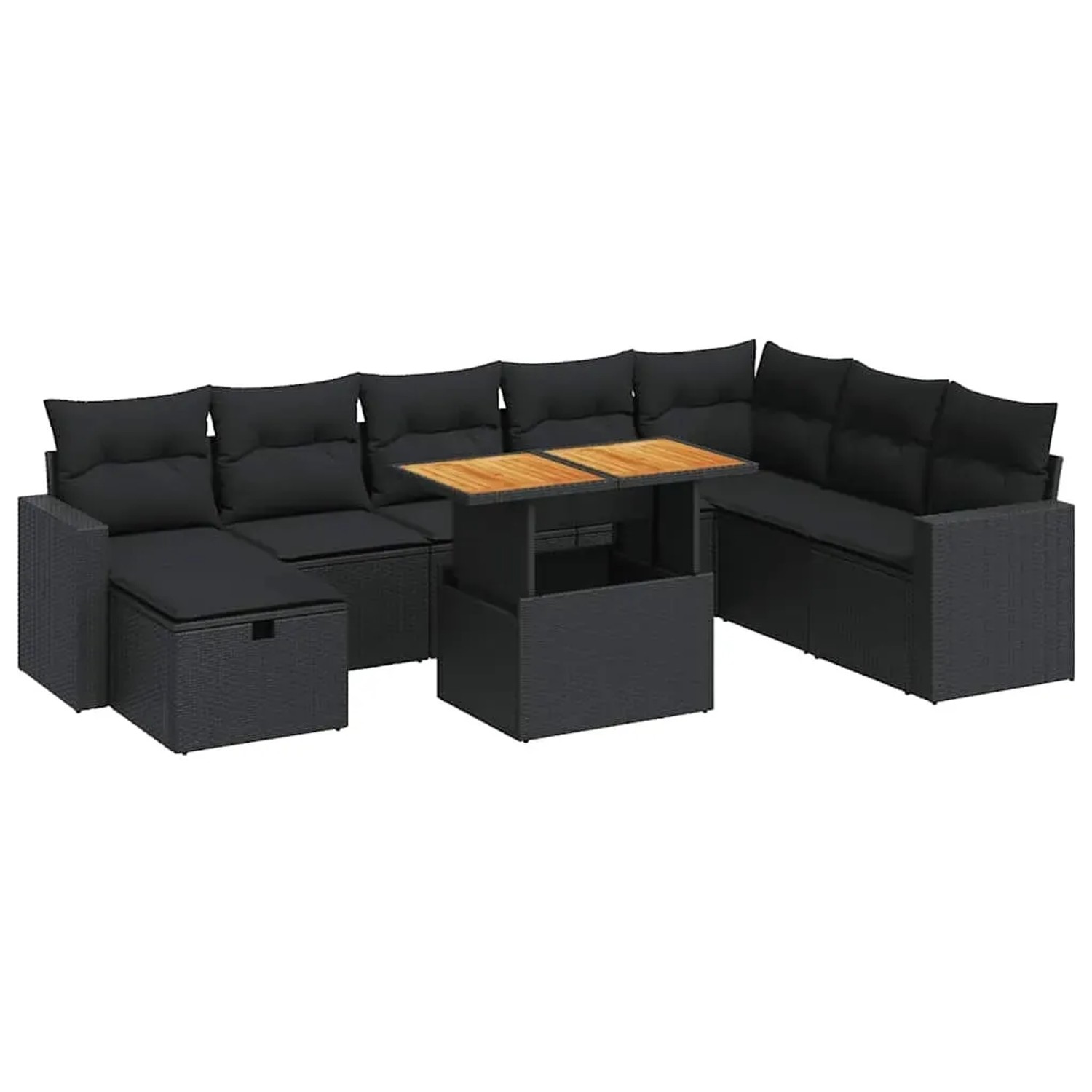 Thumbnail - vidaXL 9-Tlg Garten-Sofagarnitur mit Kissen Schwarz Poly Rattan 3328014