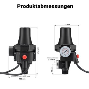 Abmessungen des Wiltec Druckschalters SKD-3 für Pumpensteuerung und Hauswasserwerk.