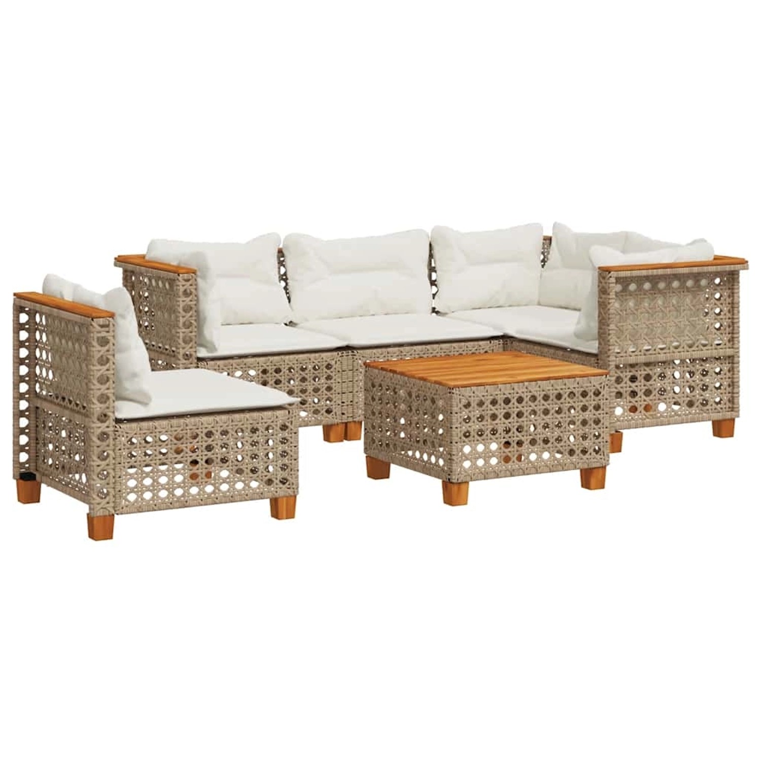 vidaXL 6-Tlg Garten-Sofagarnitur mit Kissen Beige Poly Rattan 3261844 günstig online kaufen