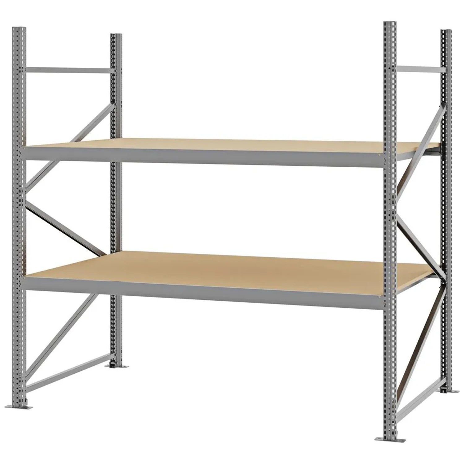 PROREGAL Weitspannregal Schraub-Stecksystem MAGNUS PRO Made In Germany Grundregal 200x200x100cm 2 Ebenen Spanplattenböden Fachlast 600kg Verzinkt