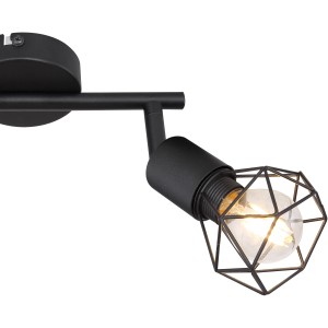 Globo Spot Xara I, 2-flammig, schwarz, mit beweglichen, diamantförmigen Metallkäfigen.