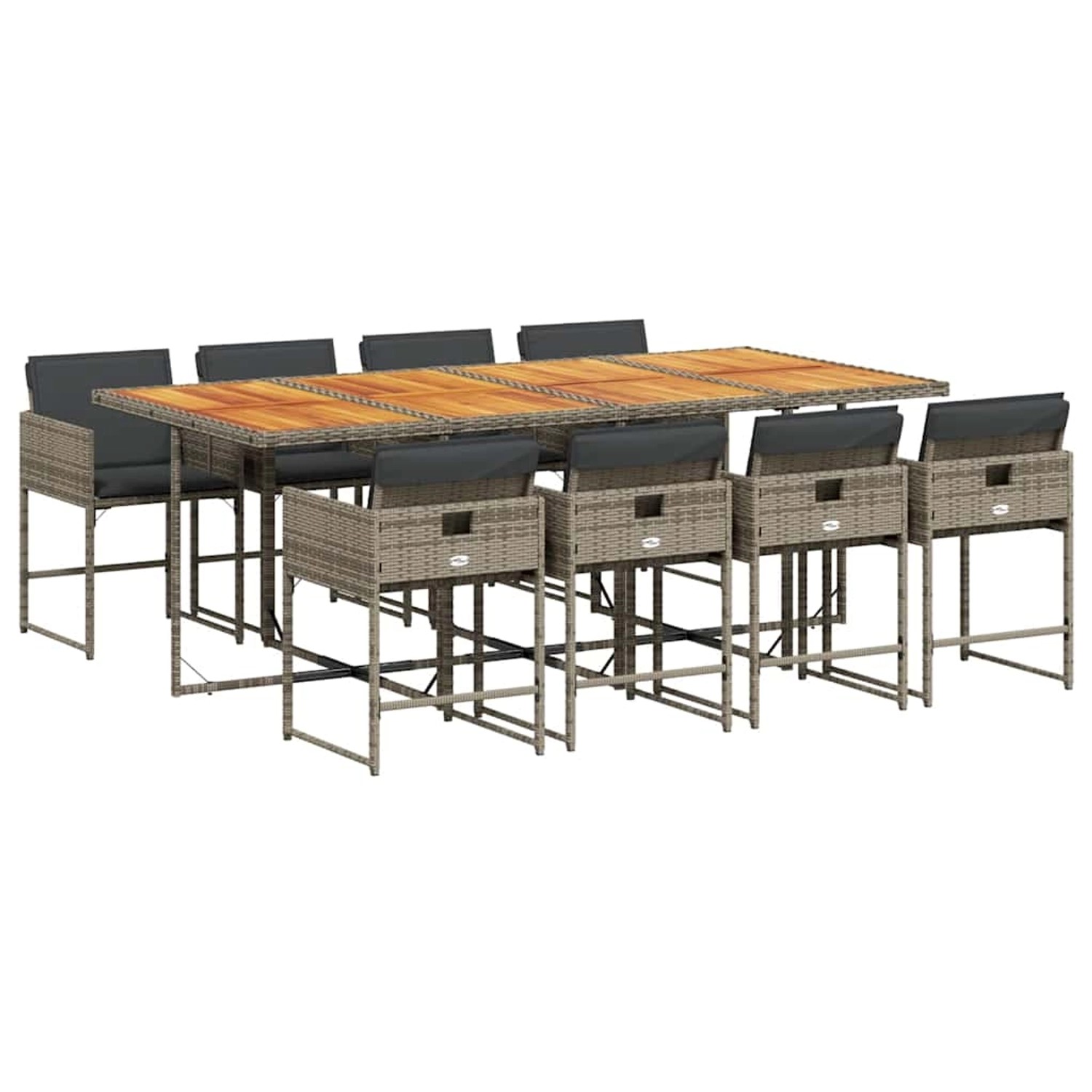 vidaXL 9-Tlg Garten-Essgruppe mit Kissen Grau Poly Rattan 3211286 günstig online kaufen