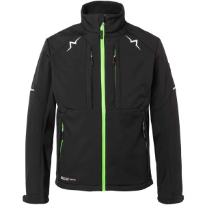Kübler Pulse Softshelljacke in Schwarz/Neongrün, Größe XXL. Arbeitskleidung für Herren mit Reißverschlüssen.