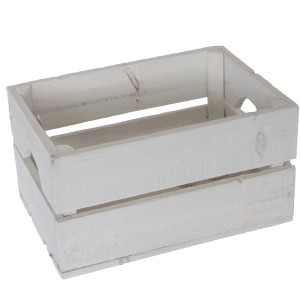 Weiße Holzkiste (9l) mit Griffen, 30x20x16 cm, für Aufbewahrung.