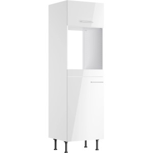 Weißer Optifit Hochschrank Rurik986 für Backofen und Kühlschrank, 60 cm breit. Vorratsschrank mit Tür und Klappe.