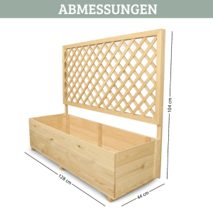 DELUKE Pflanzkasten mit Rankgitter THIO mit Vlies Handschuhe Hochbeet mit Rankhilfe Blumenkasten für Kletterpflanzen 128cm Breit