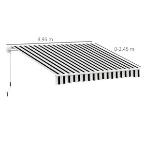 Outsunny Markise, weiß/blau gestreift, 395x245 cm, idealer Sonnenschutz für Terrasse und Balkon.
