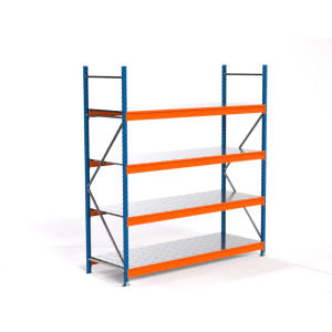 PROREGAL Weitspannregal MAXIMUS PRO Grundregal, blau/orange, mit 4 Stahlplatten-Fachböden.