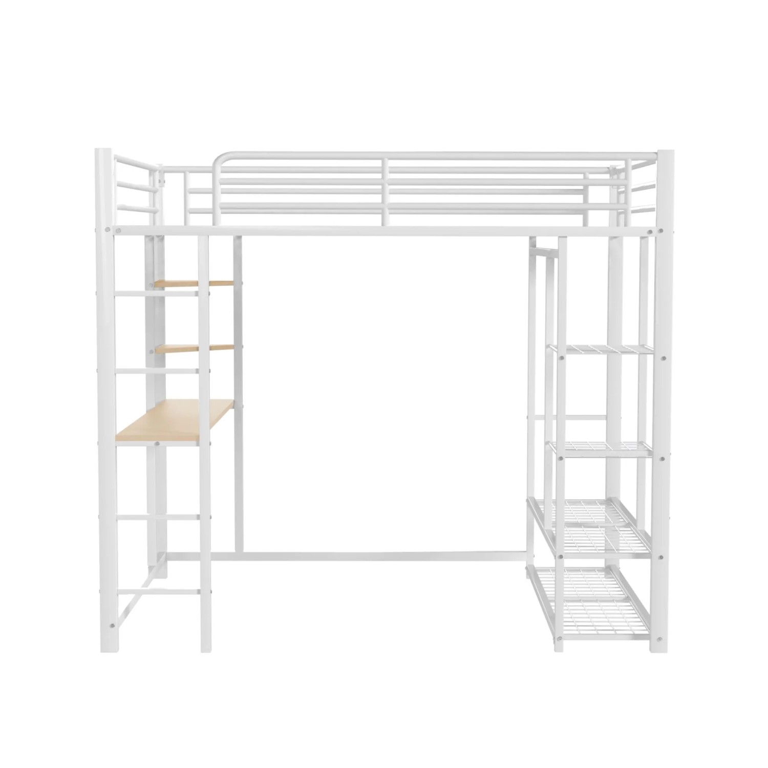 okwish Hochbett 140x200cm mit Leiter Tisch Ablagefächern Kinderzimmer Weiß ohne Matratze