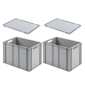 PROREGAL SuperSparSet: 2 graue Euroboxen (70L) mit Deckel, ideal zur Aufbewahrung und Transport.