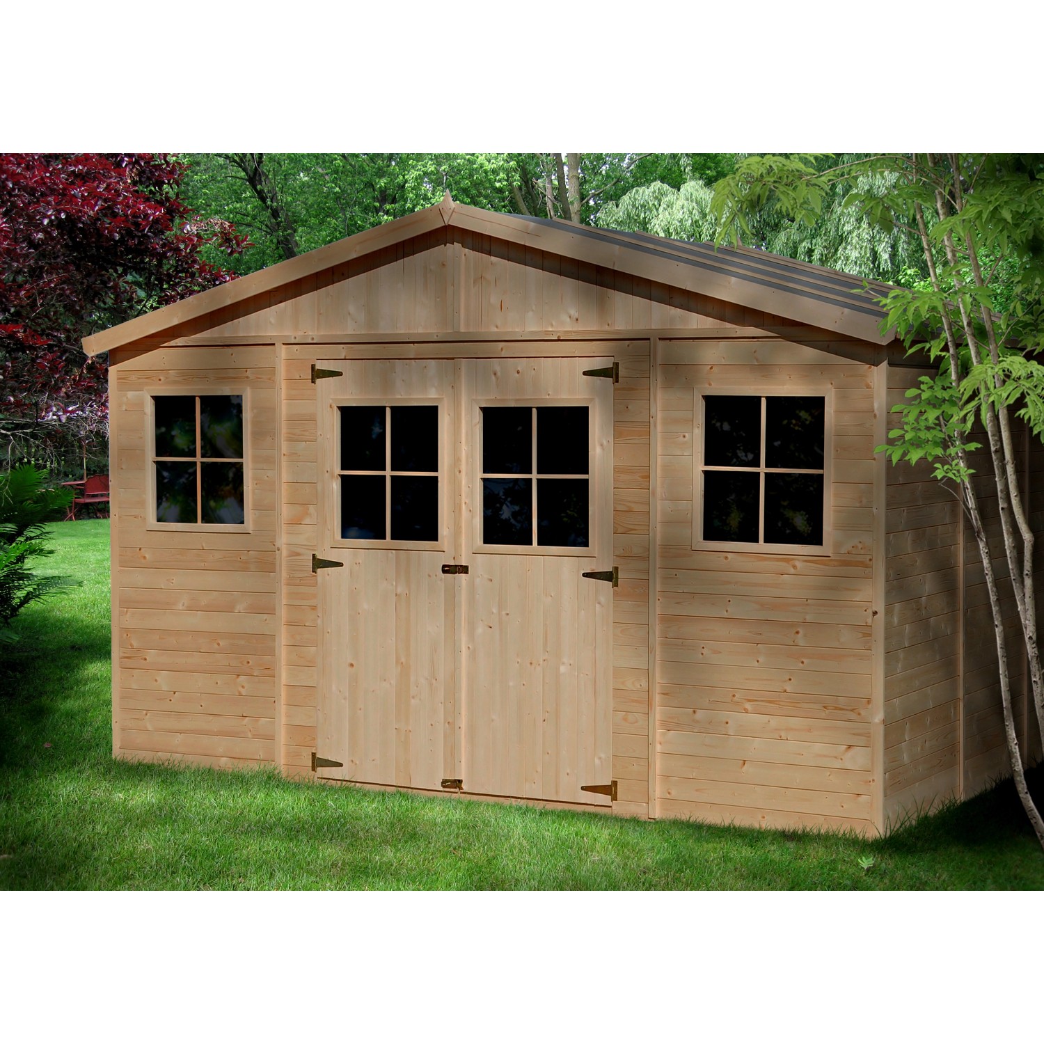 Timbela Gartenhaus Holz Abstellraum  M330 15,84 m² mit Fenstern günstig online kaufen