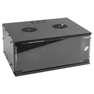 Schwarzer HMF Serverschrank/Netzwerkschrank, 4HE, unmontiert, 19 Zoll Rack mit Glastür.