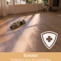 Geölter Holzboden, geschützt durch Bona Reiniger, mit schlafendem Hund im sonnigen Raum.