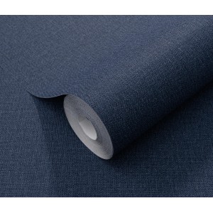 Blaue Erismann Vliestapete Elle Decoration 4 Woven mit Textilstruktur.