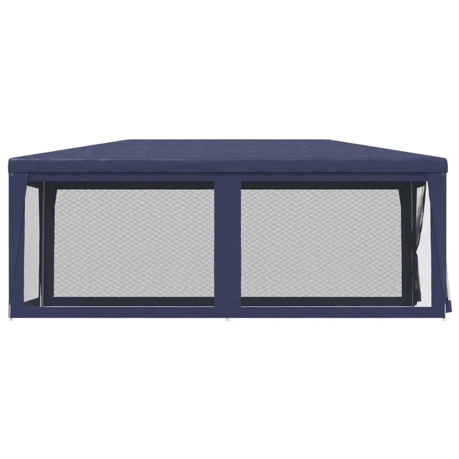 Blaues Partyzelt 3x6 m mit Mesh-Seitenwänden für Sonnenschutz im Garten.
