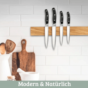 DELUKE Magnetleiste Messer aus Eichenholz KYLO STARKER Magnet 40cm Breite Messerhalter Magnetisch Holz Küchenmesser Organizer