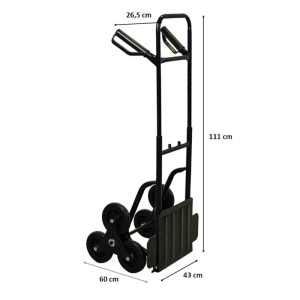 Schwarze Treppensackkarre ODIN mit Hartgummi-Rädern, Tragkraft 200kg, ideal für Werkstatt & Transport.