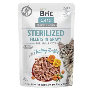 Brit Care Katzen-Nassfutter Adult Healthy Rabbit Sterilized, 85g Packung mit Kaninchen für sterilisierte Katzen.