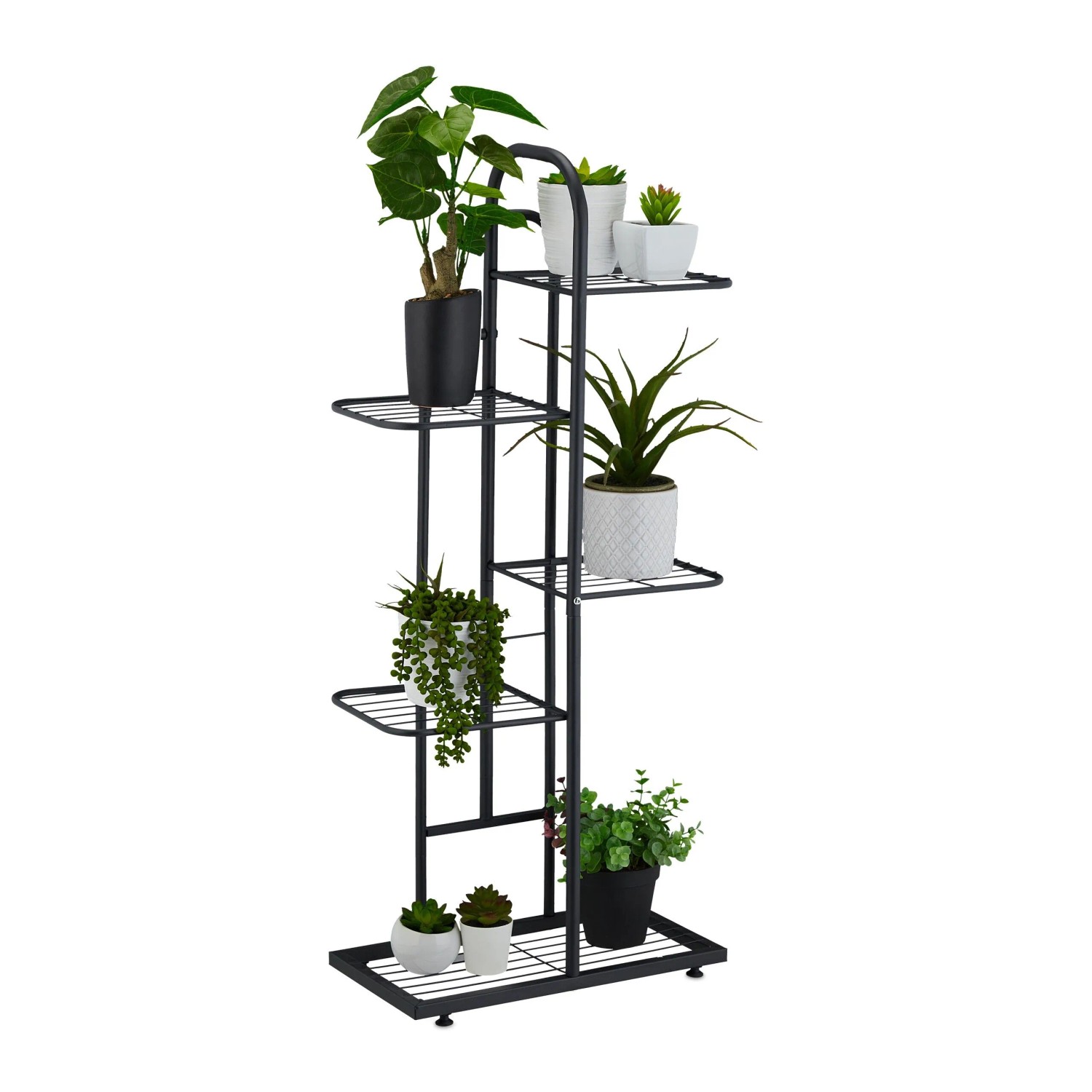 Relaxdays Pflanzenständer Stahl Schwarz 5 Ablagen 96 cm x 45 cm x 22 cm