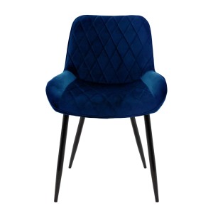 ML-Design Esszimmerstuhl im 6er Set, dunkelblau, Samt mit Rautensteppung und schwarzen Beinen.