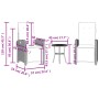 3-tlg. Bistro-Set aus Poly Rattan in Beige mit Tisch und verstellbaren Sesseln mit cremefarbenen Kissen.
