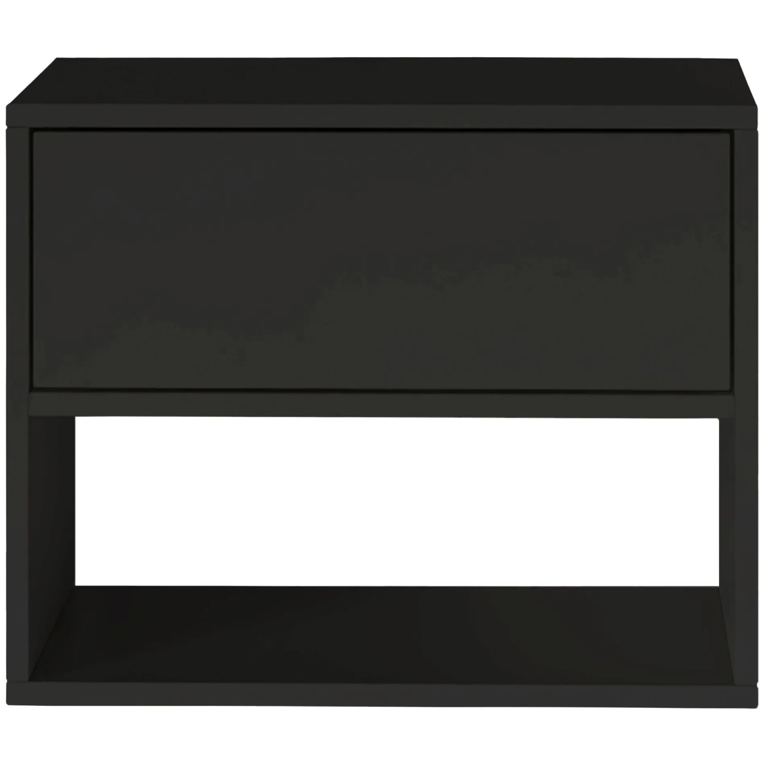 Schwarzer Selsey Framme Nachttisch, wandhängend, mit Schublade und offenem Fach, 50 cm. Modernes Design.