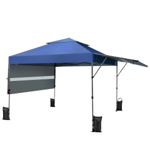 Blauer Costway 3x3m Pop Up Pavillon mit Markisen, Rolltasche und Sandsäcken für Camping.