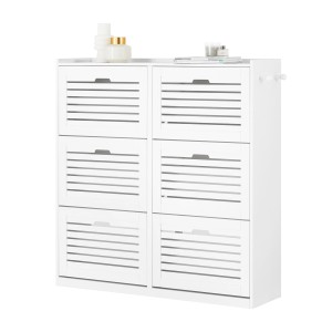 Weißer SoBuy Schuhschrank FSR145-W mit 6 Klappen und Haken. Schuhkommode für Flur und Diele.