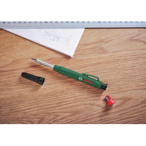 Bosch Tieflochmarker Bleistift, grün, mit Anspitzer und Kappe, für präzise Markierungen.