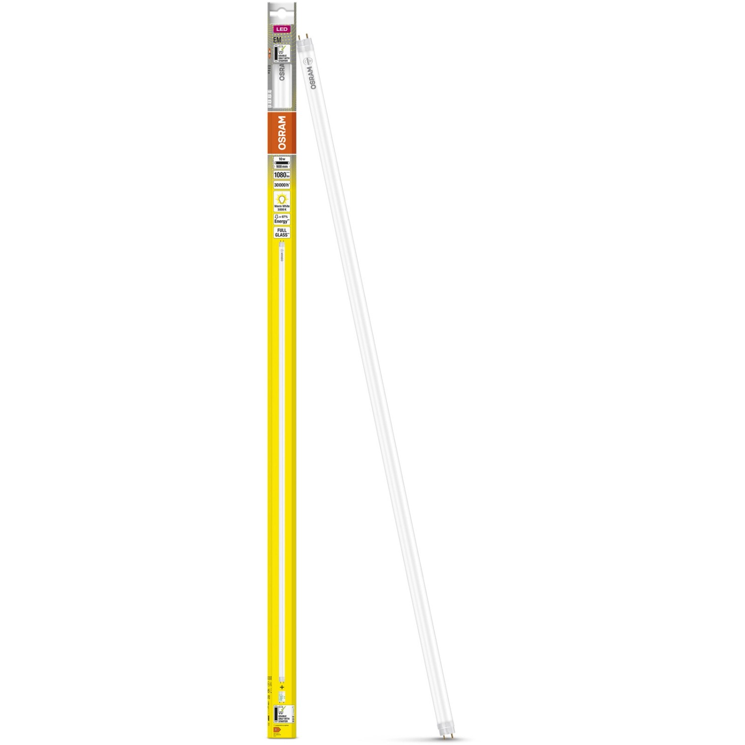 Osram LED-Leuchtstofflampe, 10W, 90cm, Warmweiß. T8 Röhre mit G13 Sockel in gelber Verpackung.