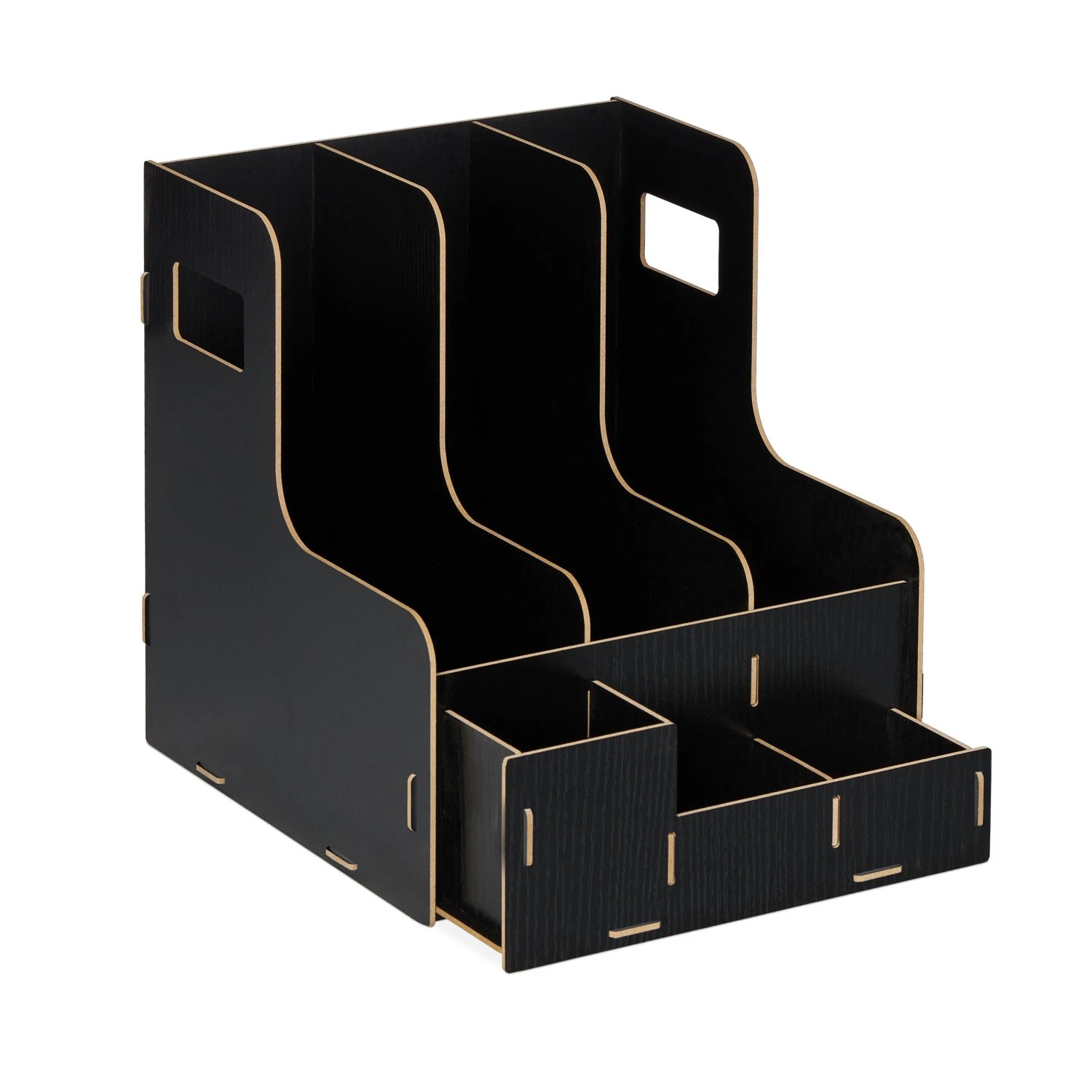 Relaxdays Stehsammler MDF Schwarz 3 Fächer Mit Utensilienbox 27 cm x 24 cm x 31,5 cm 0,9 kg