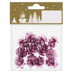 Mini-Zapfen, rosa, 12 Stk., glitzernde Weihnachtsdeko für Tisch, Schale oder Baum.