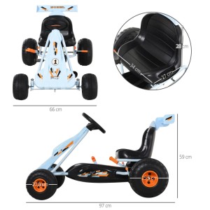 HOMCOM Go Kart Kinderfahrzeug in Hellblau/Schwarz mit Pedal Bremsen und verstellbarem Sitz. Robustes Quad für Kinder.