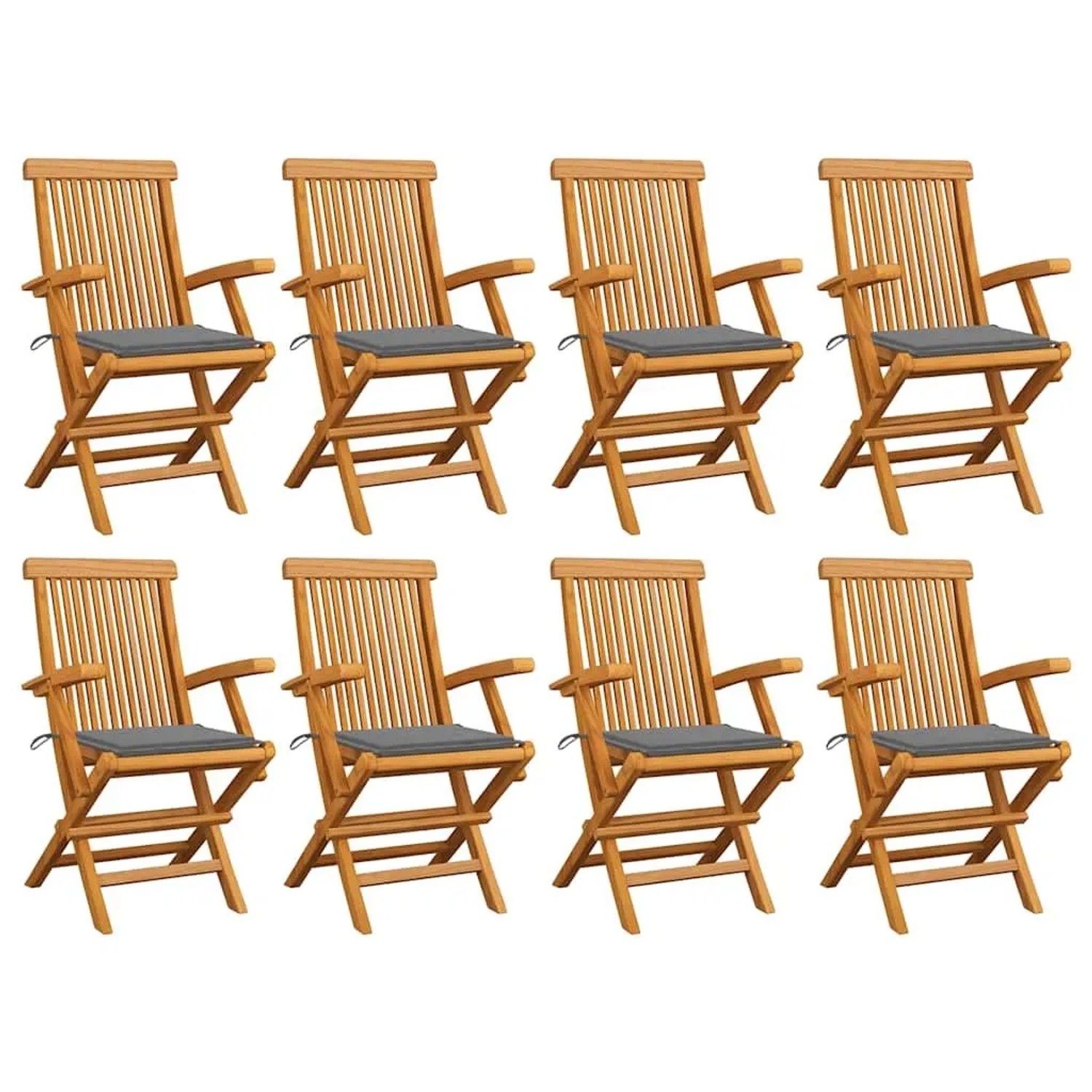vidaXL Gartenstühle mit Grauen Kissen 8 Stk Massivholz Teak 3072890 günstig online kaufen