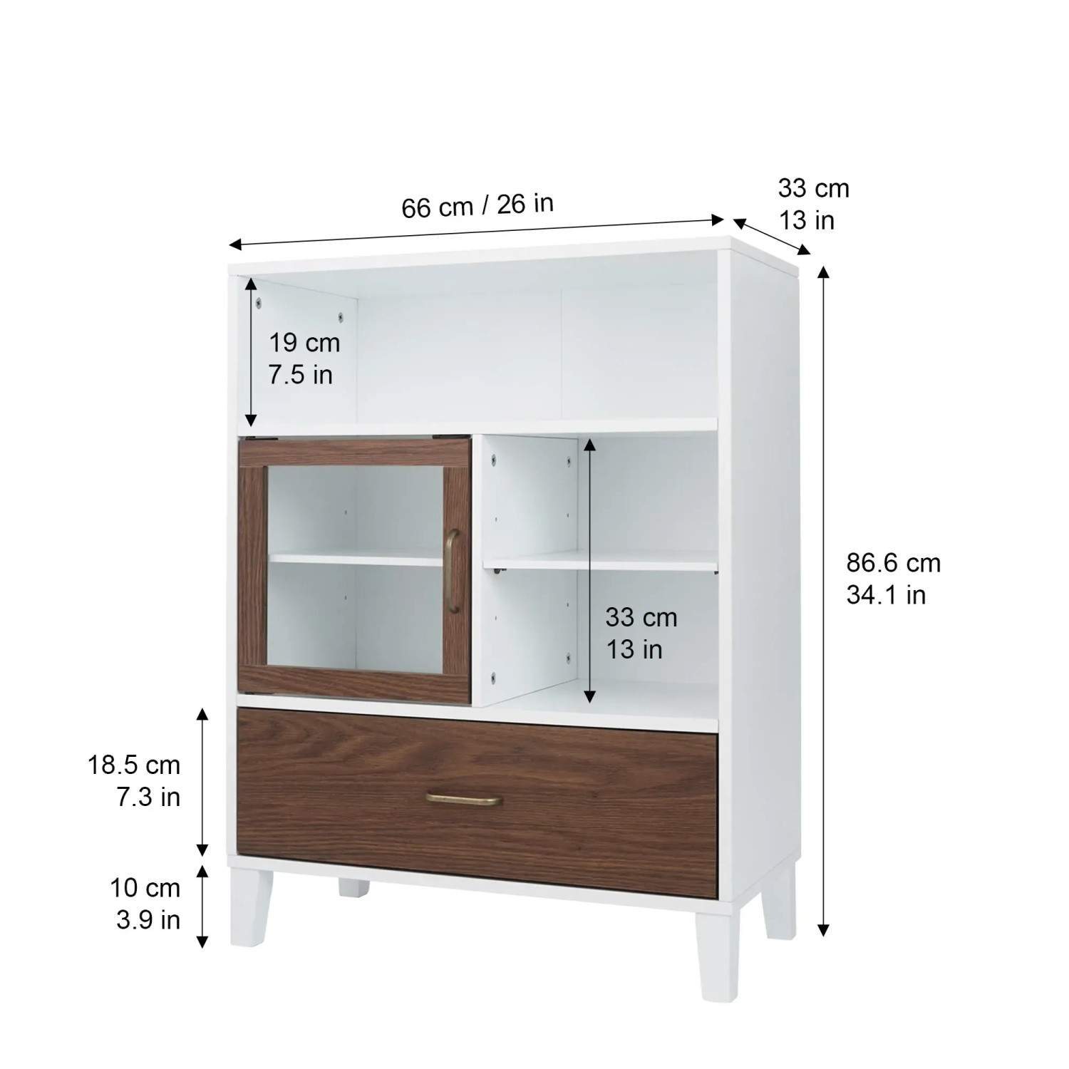 Teamson Home Tyler Badschrank mit Schublade, Regalen, Glas-Tür, weiß/holzfarben. Badmöbel-Set.