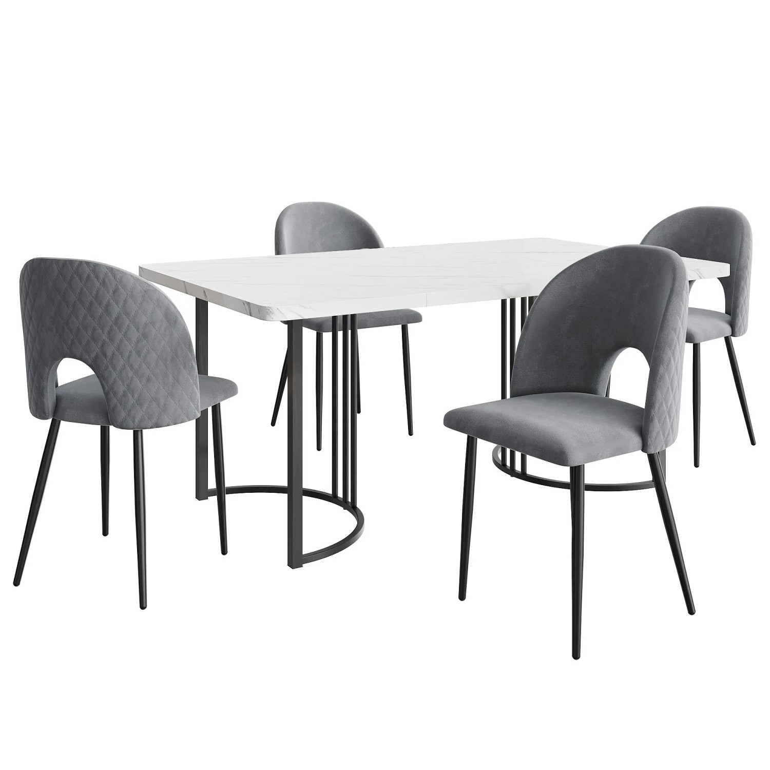 Merax Essgruppe 5-Teilig 140x80 Weiß Grau Samt Diamantmuster