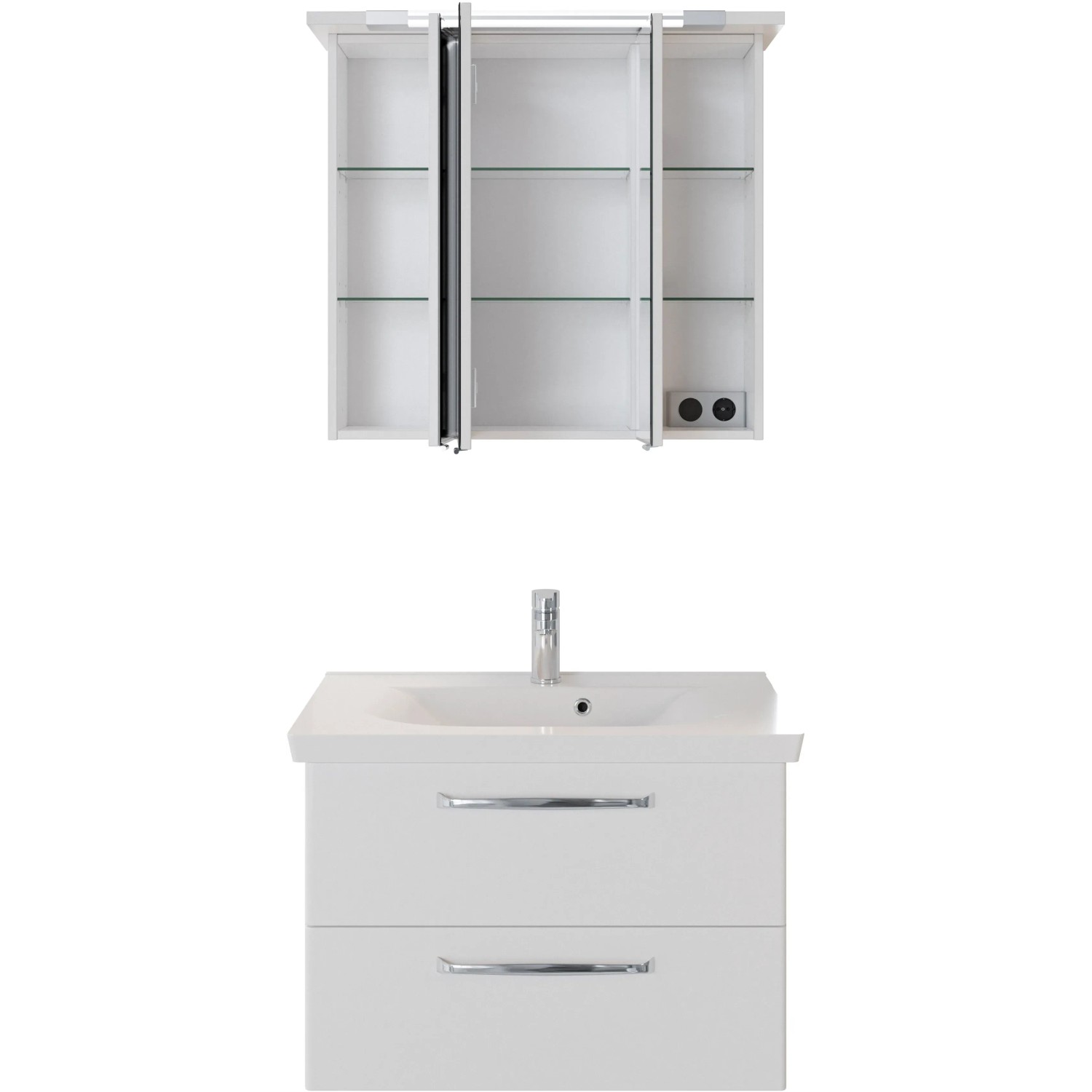 Pelipal Badmöbel-Set Trentino, 80 cm, Weiß: Waschtisch mit Unterschrank und Spiegelschrank