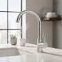 Schütte Spültischarmatur Cornwall Chrom, Einhebelmischer mit hohem, gebogenem Auslauf. Gebürstete Optik, Cold-Start-Funktion.