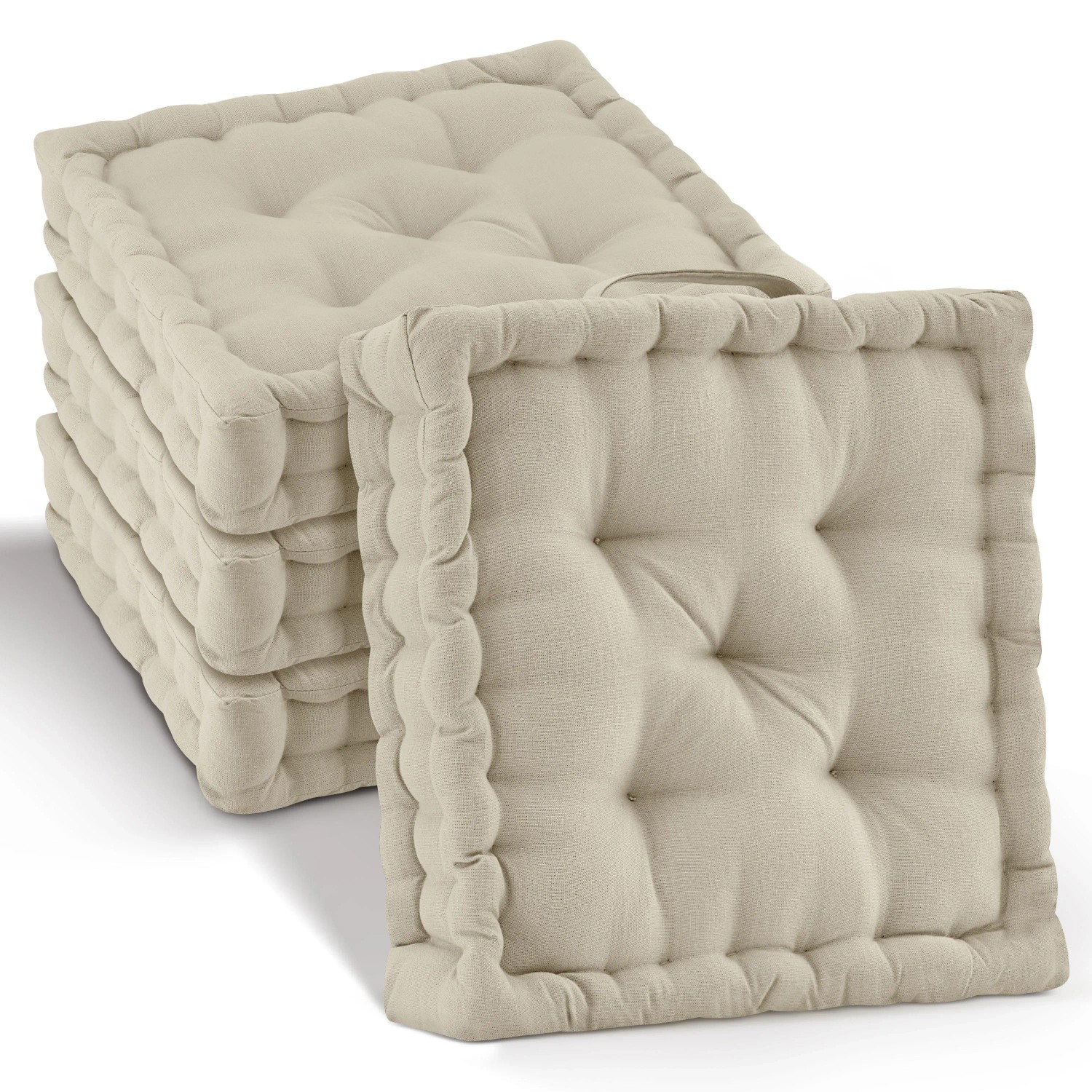 Beautissu Mila Stuhlkissen 50x50x10cm Leinen 4tlg