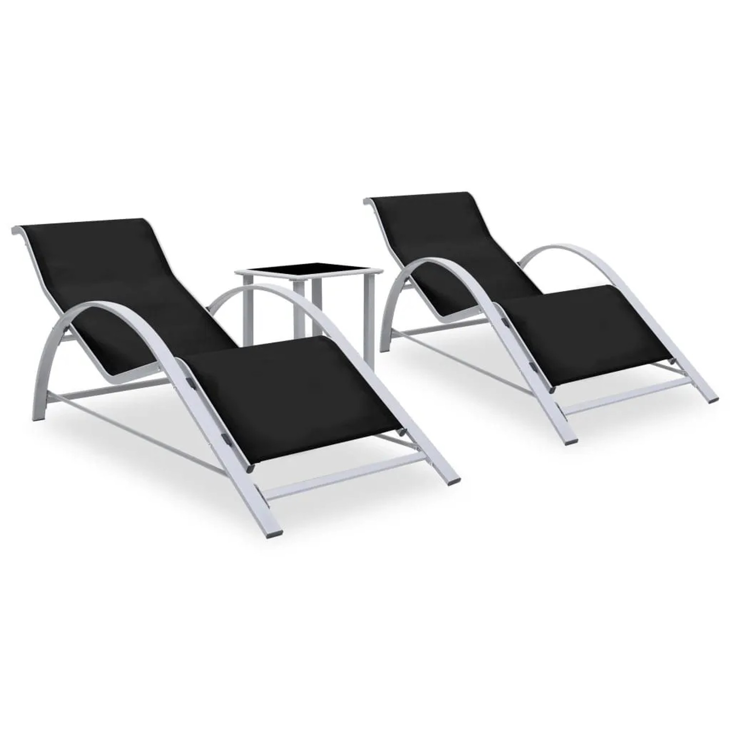 Furnicato Sonnenliegen 2 Stk Mit Tisch Aluminium Schwarz