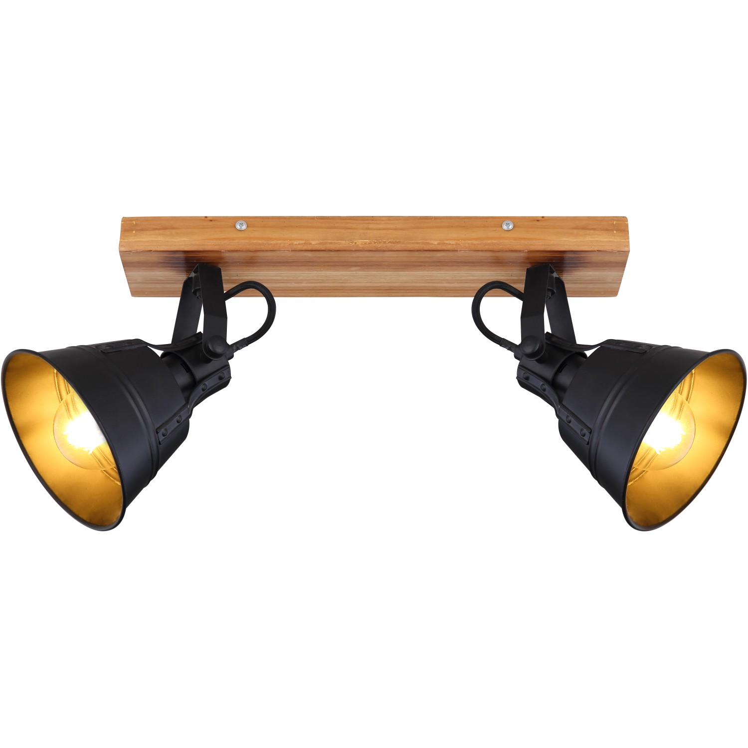 Globo Spot Günther, 2-flammig, braun-schwarz, Vintage-Look mit Holz und goldenen Akzenten.