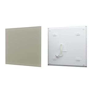 Fenix Infrarotheizung ECOSUN Glasheizung 300W Basalt, Front- und Rückansicht.