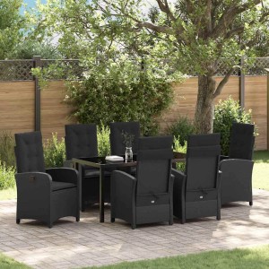 Schwarze 7-teilige Garten Essgruppe aus Poly Rattan von vidaXL. Gartenmöbel Set mit Tisch und Stühlen.