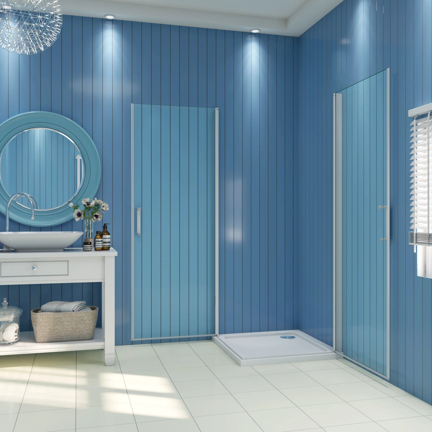 Eckdusche AICA Alu Silber Matt, 100x100cm, mit Pendeltür und ESG Sicherheitsglas.