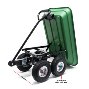 Wiltec Gartenwagen mit Kippfunktion, 200 kg Tragkraft, 50 l Volumen, Detailansicht der Räder.