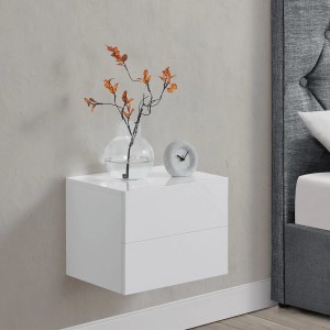 Weißer Juskys Wandschrank Nachttisch mit 2 Schubladen und Deko.