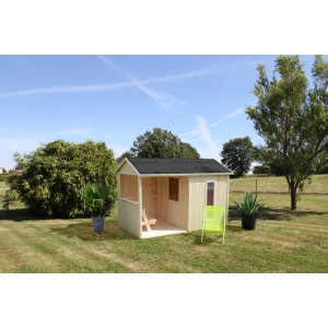 Spielhaus Jazz Natur mit Anbau im Garten, Kiefernholz, 242x143x160cm.