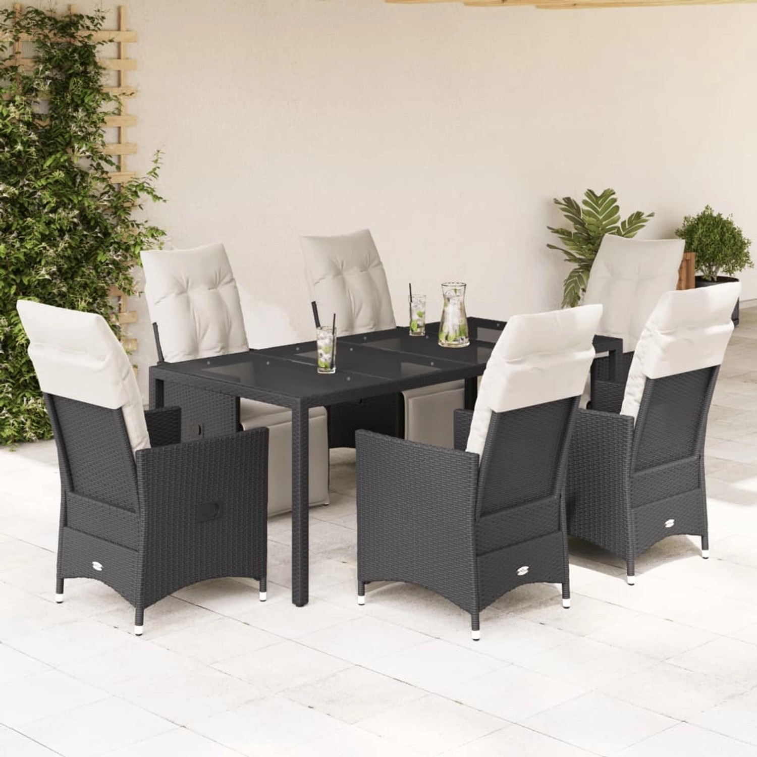 vidaXL 7-tlg Garten-Essgruppe mit Kissen Schwarz Poly Rattan Modell 166 günstig online kaufen