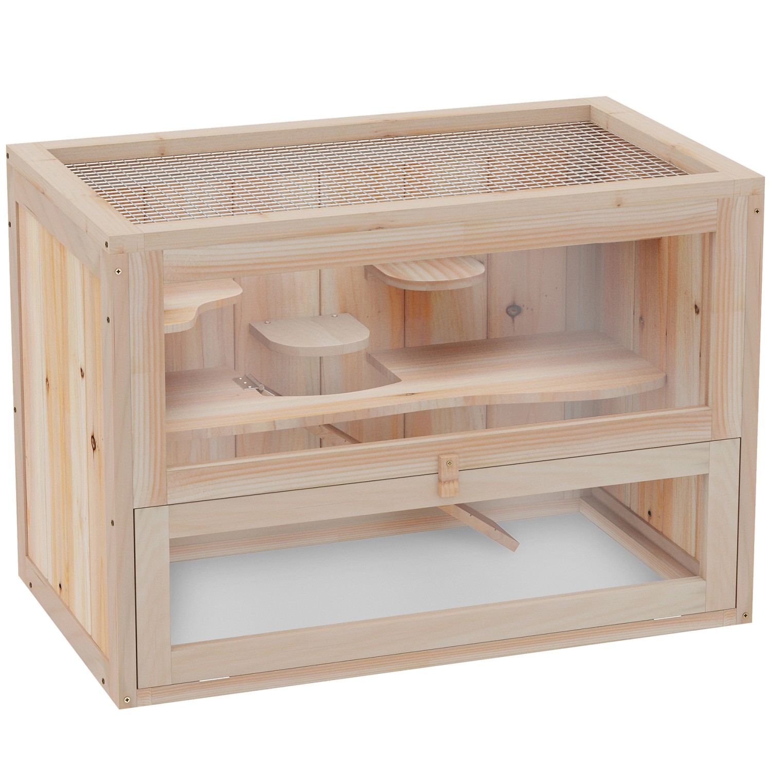 PawHut Käfig Nagerkäfig Kleintierkäfig Tanne Naturholz 60L x 35B x 42H cm