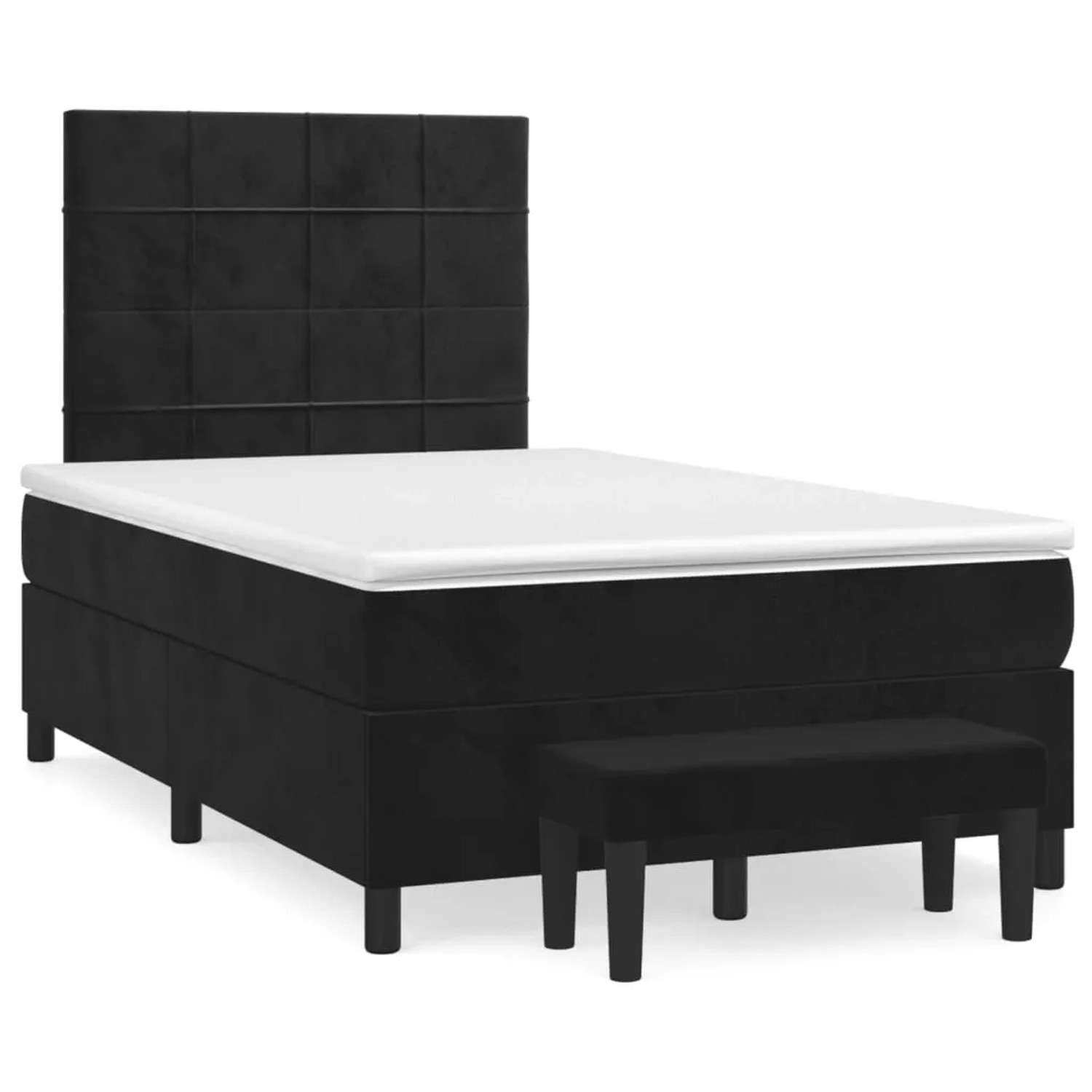 Schwarzes vidaXL Boxspringbett (120x190 cm) mit Matratze und Bank, Samtbezug.